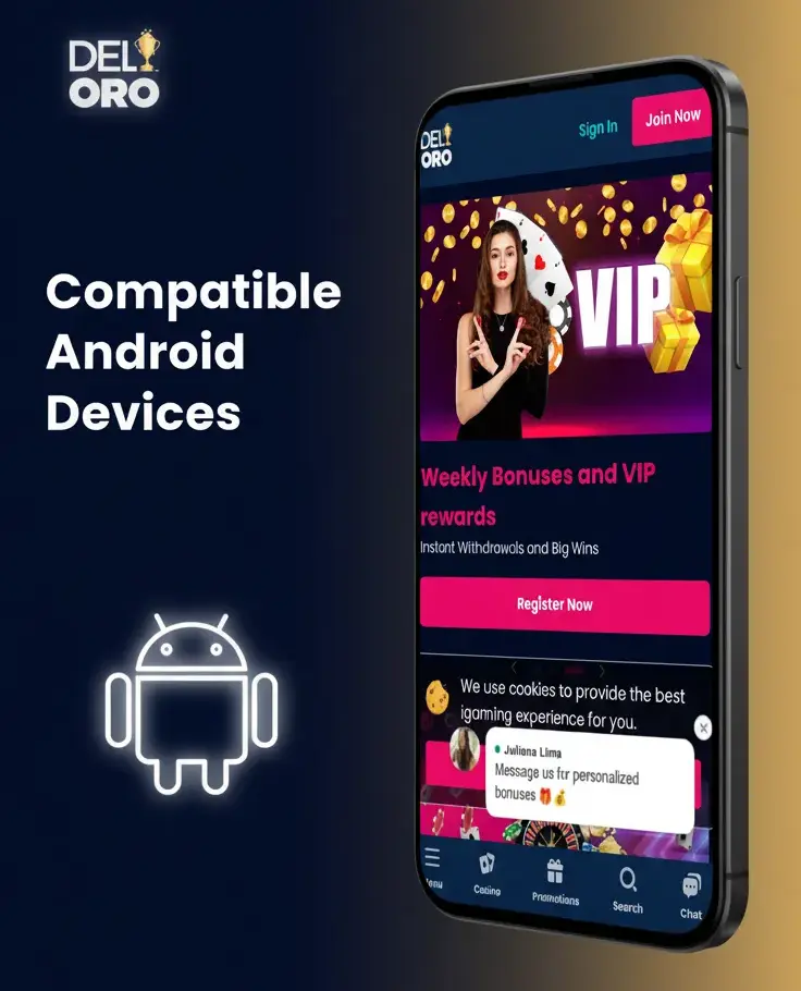 Graphic listing compatible Android devices in the UK: Samsung Galaxy S23/S22, Pixel 8/7, OnePlus 11; Android 8.0+ and 2GB RAM