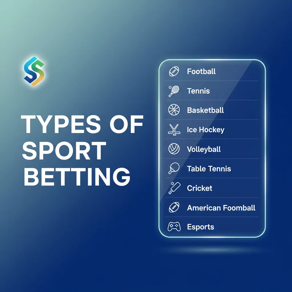 Sports betting types: pre-match and in-play on football, horse racing, tennis, cricket; match, goals, props, and specials.