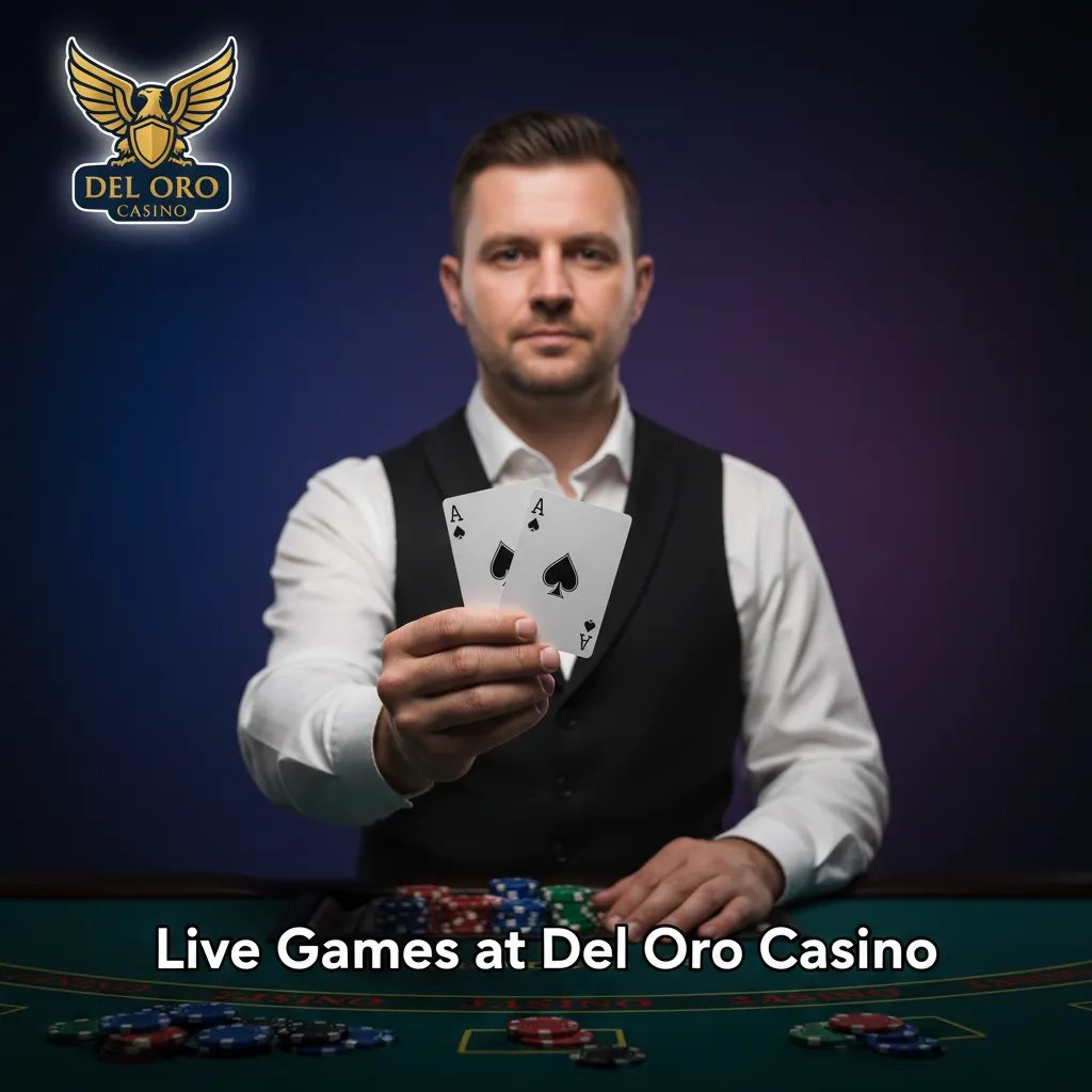 Del Oro Casino live dealer lobby with 250+ tables: roulette, blackjack, baccarat, poker, game shows, and dice.