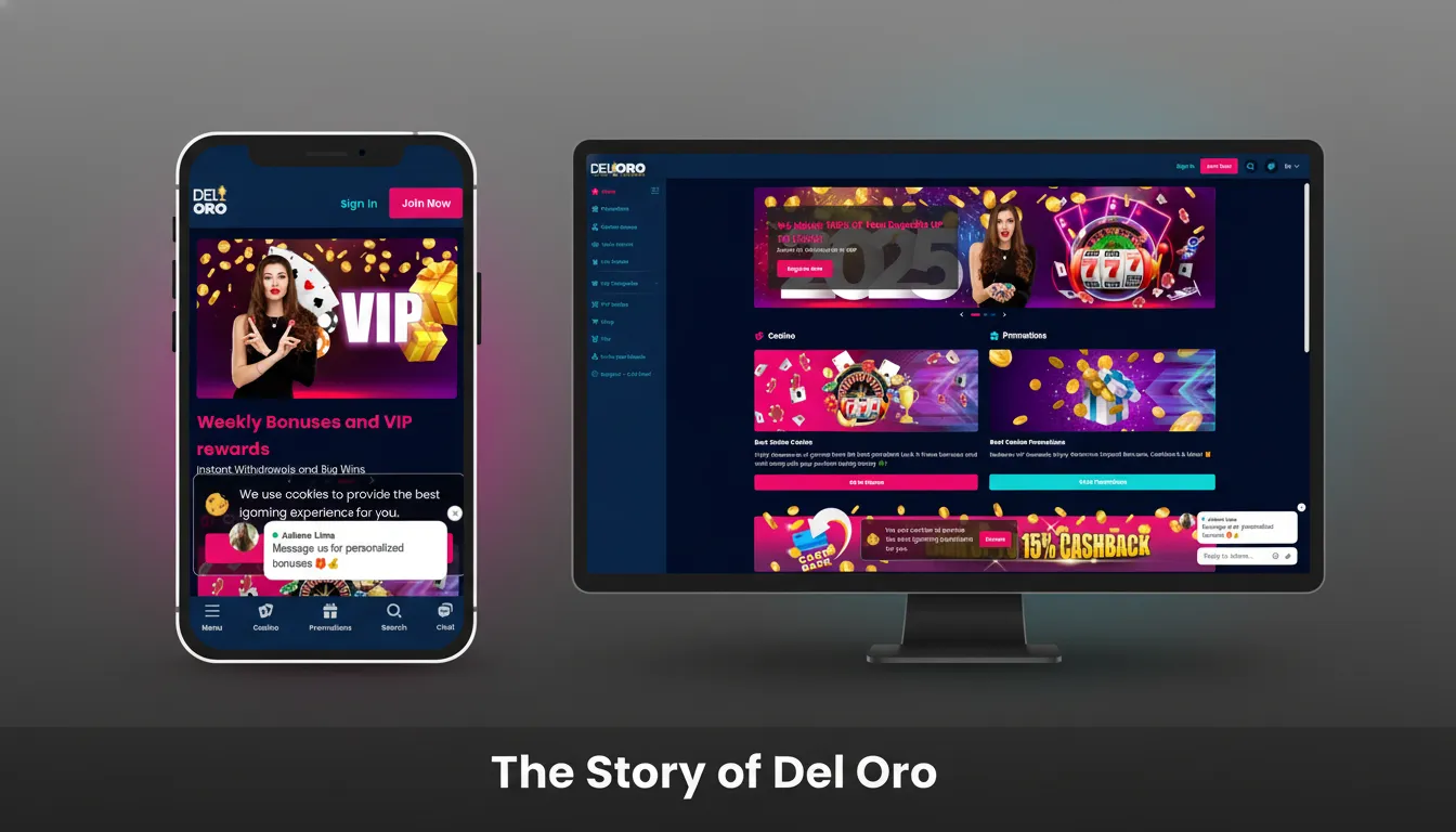 Overview of Del Oro's history: remote licence, safer play, transparent odds, payouts, public filings, UK promos, free bets