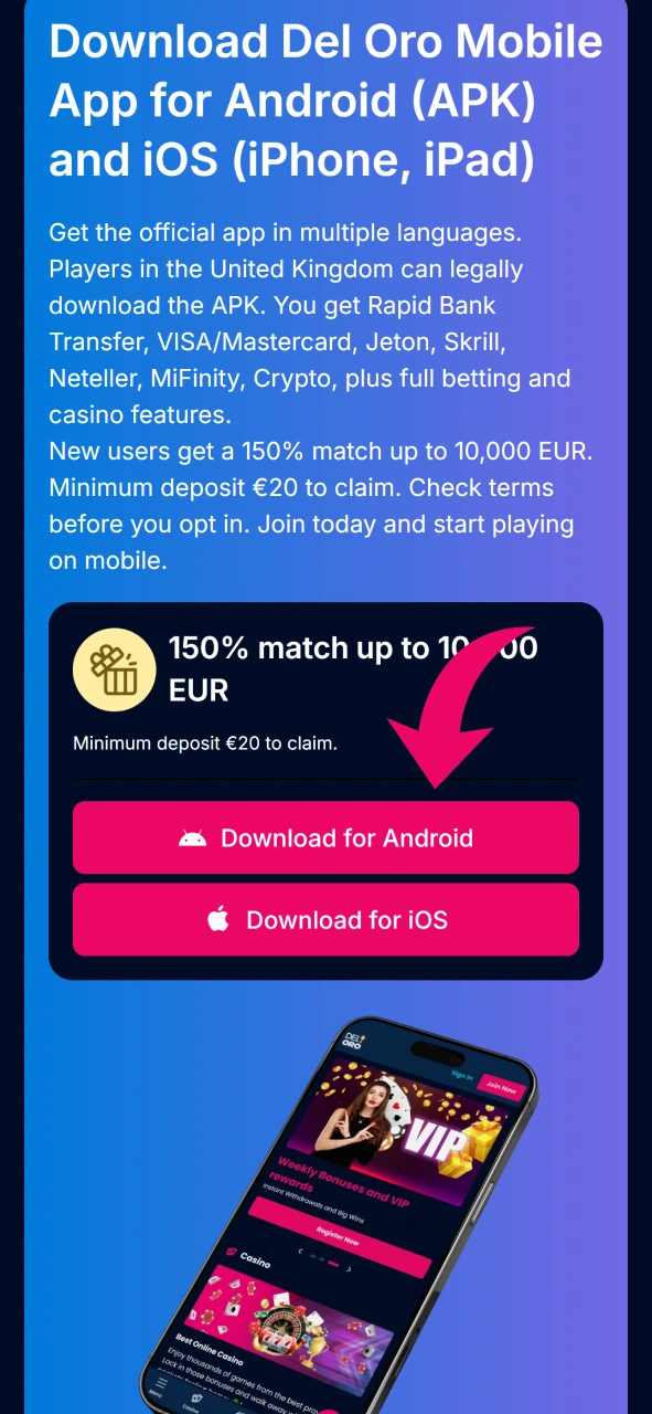 Start the Del Oro App APK download process on your smartphone.