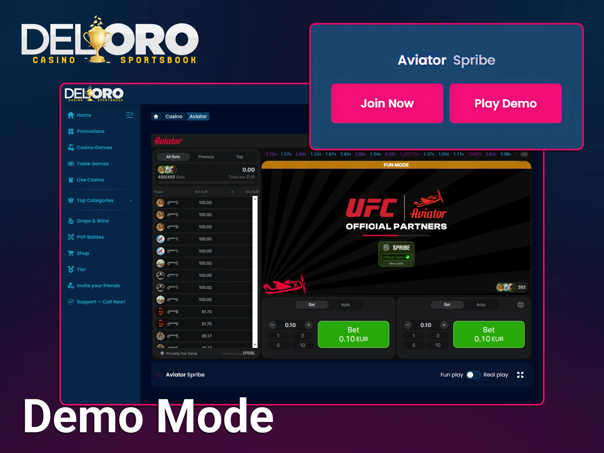 Try the Aviator demo mode for free at Del Oro casino platform.