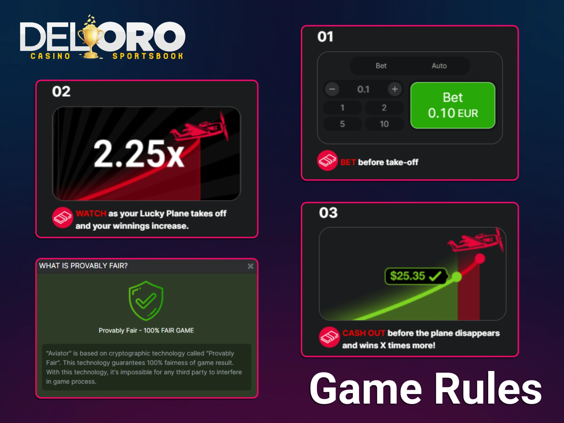 Learn the basic Aviator game rules before placing bets at Del Oro.