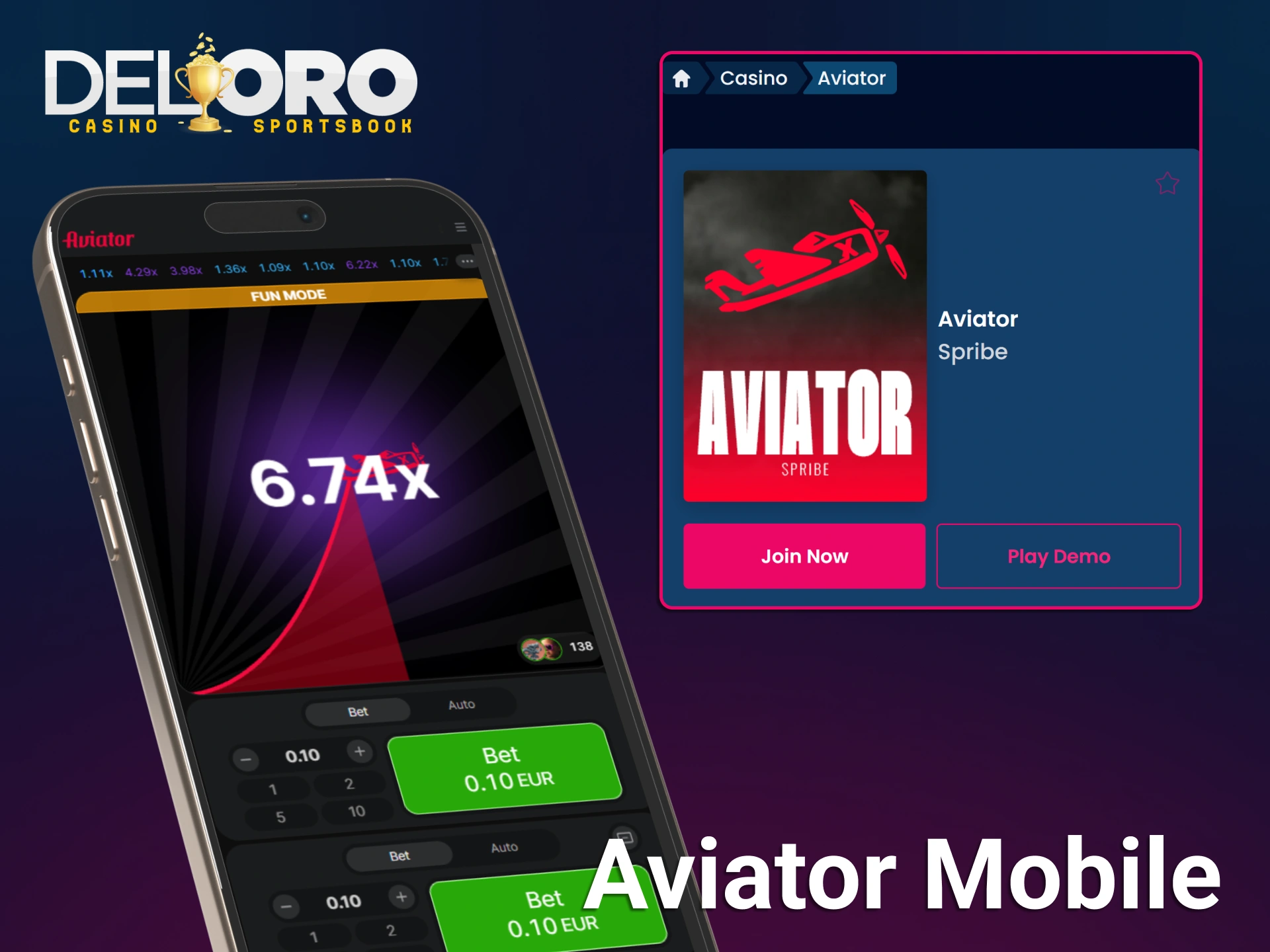 Download the mobile app and start playing Aviator at Del Oro now.