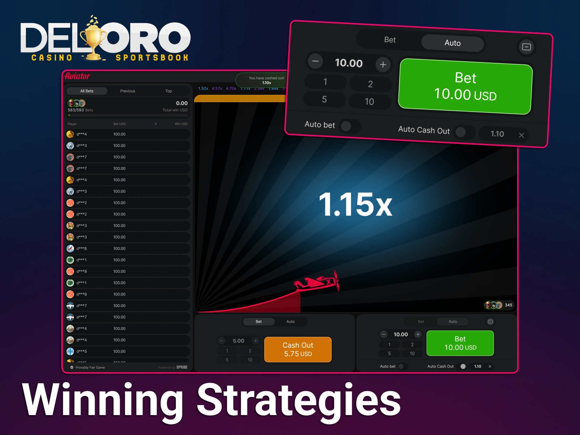 Use effective strategies to win at the Aviator game on Del Oro.