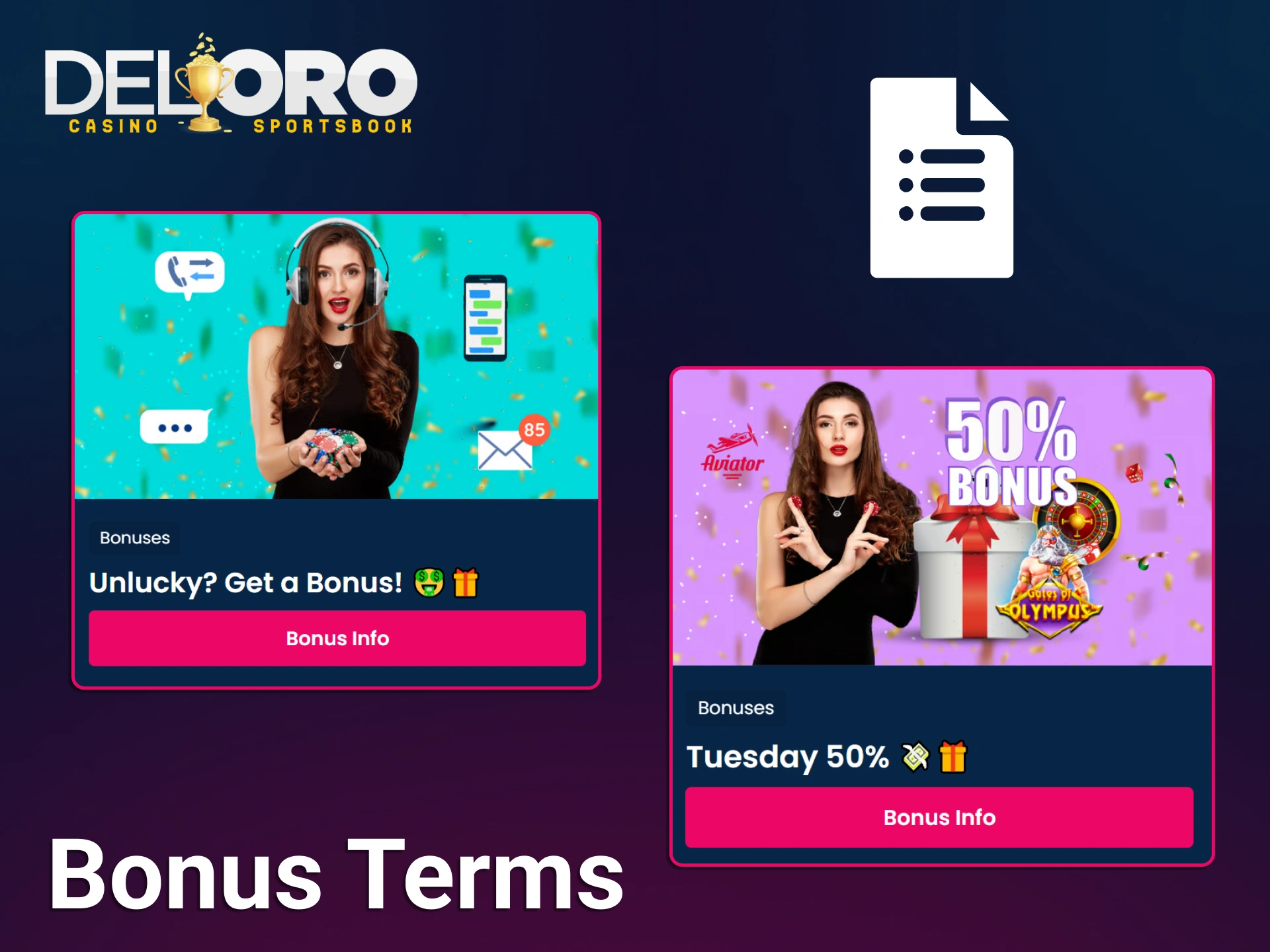 Read the important bonus terms before playing at the Del Oro site.