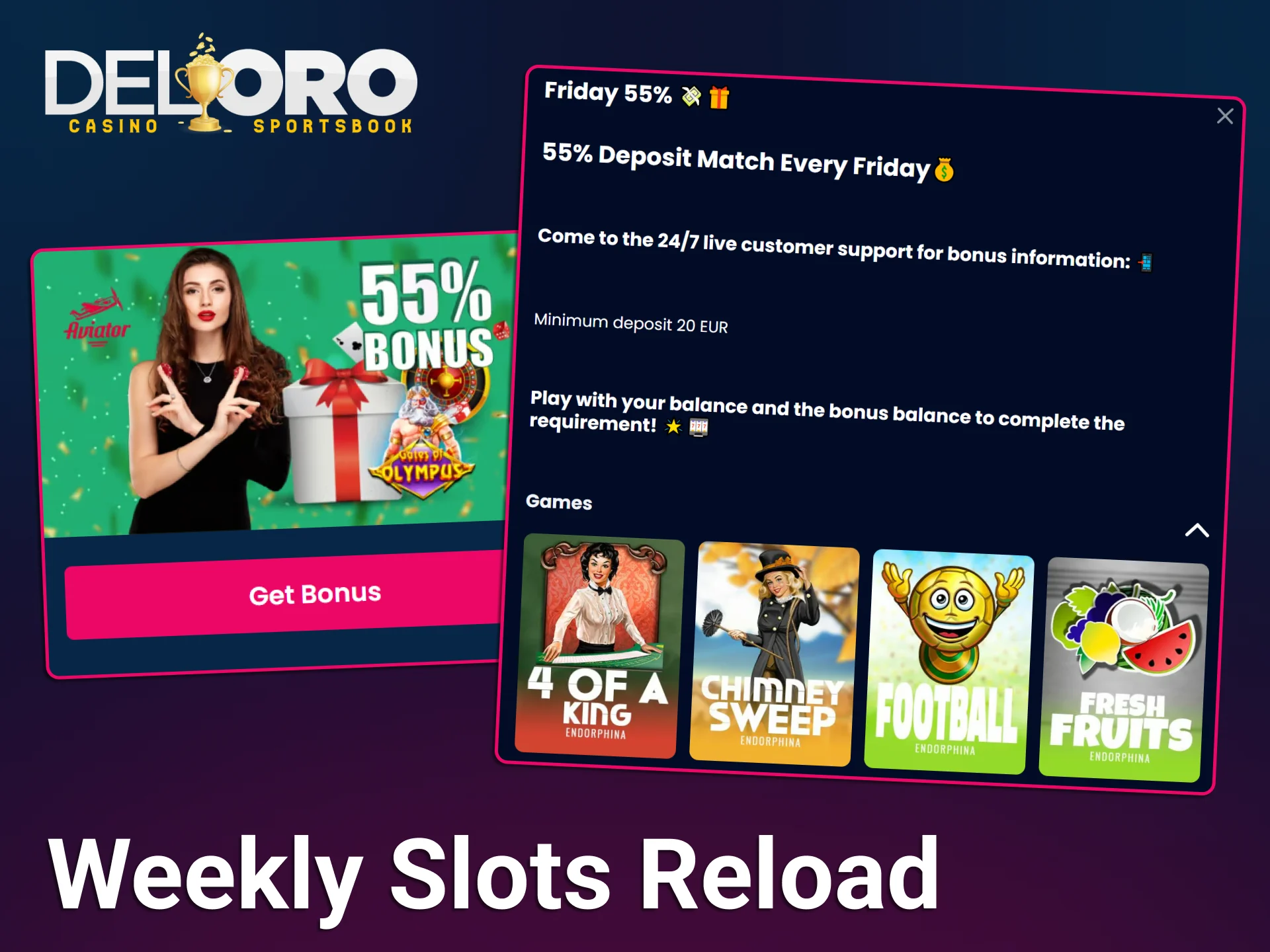 Activate your weekly slots reload at Del Oro Casino to win.