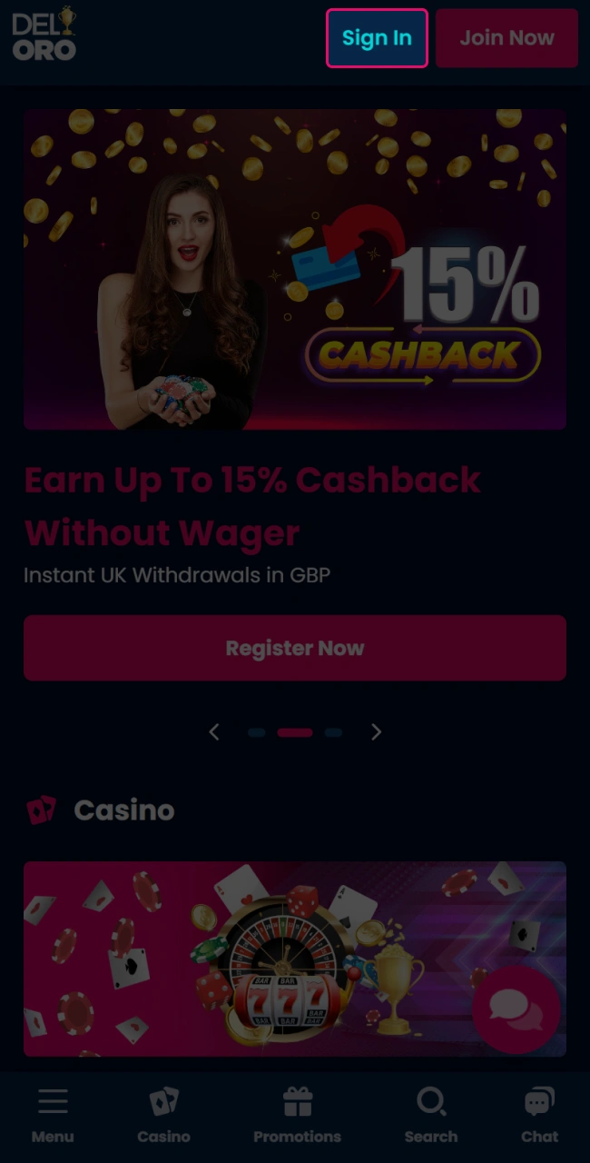 Click the Sign In button in the top navigation bar to open the Del Oro account access window.