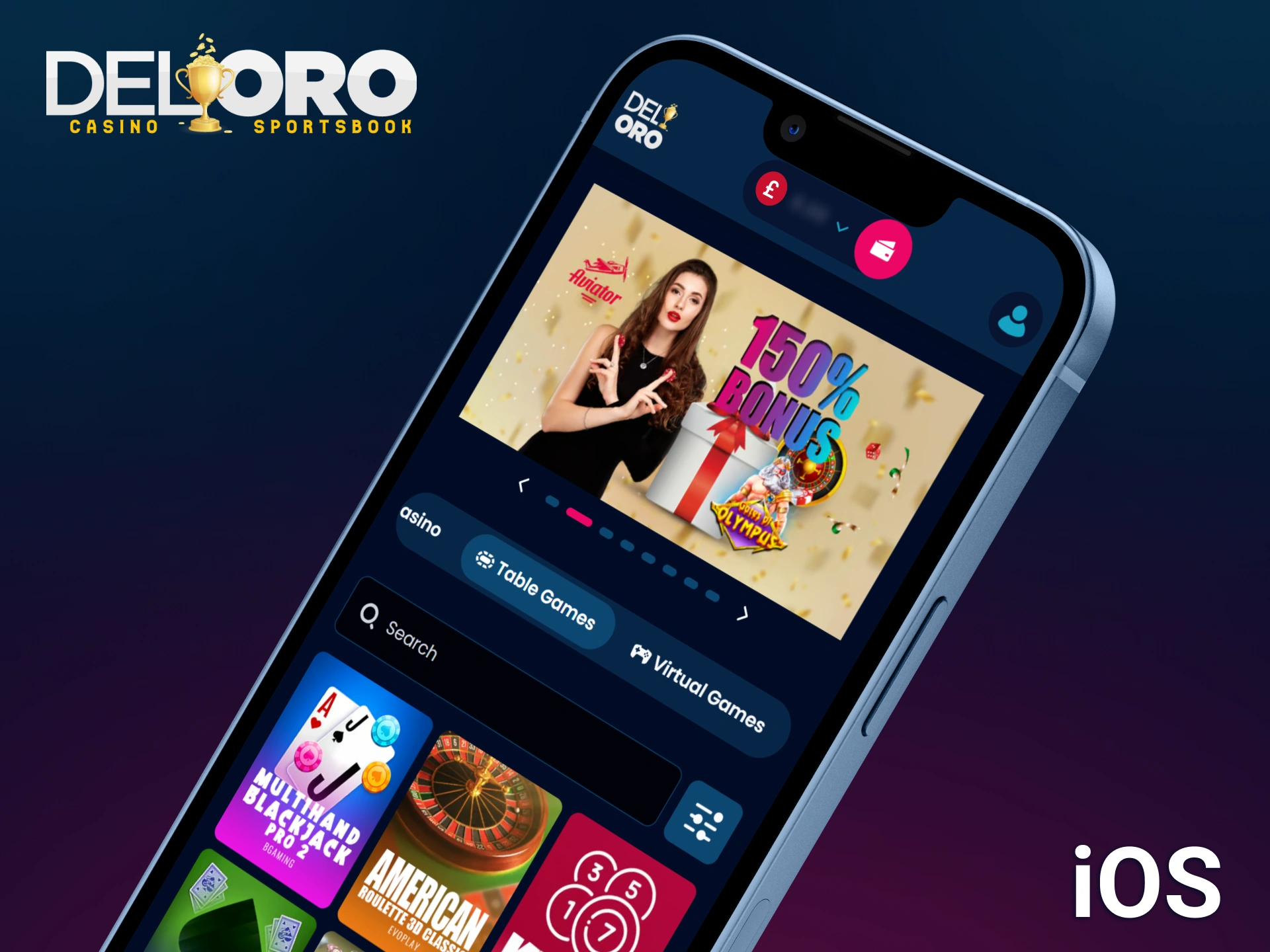 Access a broad selection of popular table games and live casino features directly through the mobile interface of the Del Oro application.